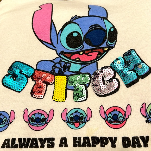 Disney Lilo & Stitch Sequined Hoodie - Stitch Skimmer Pullover Hoodie |Size 7/8 - Picture 3 of 9